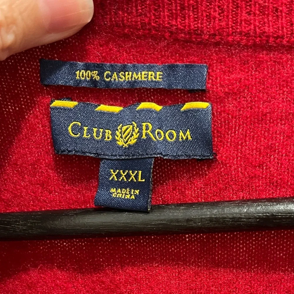 Club Room V-Neck 100% Cashmere Pullover Sweater Red Size XXXL